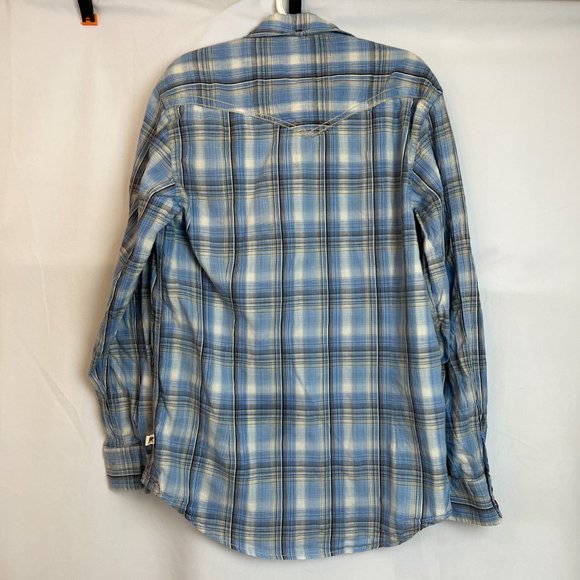 Men's Dakota Grizzly Western Pearl Snap Button Shirt Sz M Cotton Blue Plaid - Picture 2 of 11